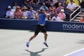 Professional tennis player Stefanos Tsitsipas of Greece in action during his 2023 US Open second round match