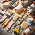 Professional tools for home decor and painter, close up. Generated AI Royalty Free Stock Photo