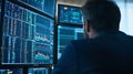Professional trader analyzing financial data on multiple screens