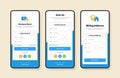 Professional user register login, signup and billing address form design for mobile application
