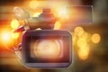 Professional video camcorder in studio. Royalty Free Stock Photo