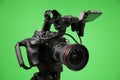 A professional video camera or camcorder for movie recording, television broadcasting studio. This video camera has wide lens. Royalty Free Stock Photo