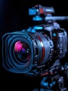 Professional video camera lens with complex optics and design. Royalty Free Stock Photo