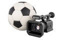 Professional video camera with soccer ball. 3D rendering