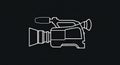 Professional Video Camera White Line Art Icon on Black Background Royalty Free Stock Photo