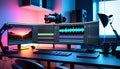 Professional Video Editor\'s Workstation Setup with Triple Monitor Display