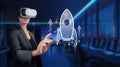 Innovative Business Concepts: Virtual Reality and Startup Growth Featuring a Rocket Launch Illustration for Royalty Free Stock Photo