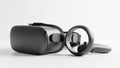 Modern virtual reality headset with controllers on white background Royalty Free Stock Photo