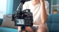 Professional youtuber and vlogger shooting a video at home Royalty Free Stock Photo
