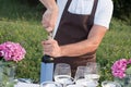 Professional waiter uncorking a bottle of red wine during a celebration party