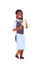 Professional waitress polishing wine glass with towel african american woman restaurant worker in uniform flat full