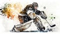 Professional Watercolor Ice Hockey Player On White Background - Generative AI Royalty Free Stock Photo