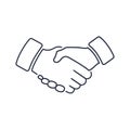 Professional welcome and respect handshake icon. Loyalty or partnership pictogram, friendship or deal token.