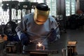 Professional welder with protective clothing