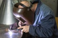 Professional welder welding metal parts