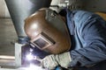 Professional welder welding metal parts