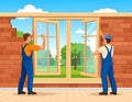 Professional Window Installation by Construction Workers Royalty Free Stock Photo
