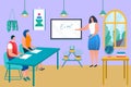 Professional woman teacher character learn process in school, young student obtain knowledge flat vector illustration Royalty Free Stock Photo