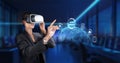 Professional Woman Using Virtual Reality Technology for Online Business and Data-Driven Analysis in Modern Office Royalty Free Stock Photo