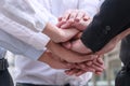 Professional work group business person join their hands connection job for successful. colleagues holding hands together Royalty Free Stock Photo