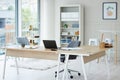 Professional work space, corporate office in creative interior design desk. Private indoor business workplace for CEO Royalty Free Stock Photo