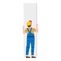 Professional worker man installing gypsum plasterboard panels. Vector illustration, isolated. Construction industry
