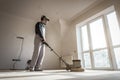 Professional worker with special polishing machine clean the parquet Royalty Free Stock Photo