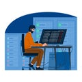 System administrator programming code in a server room Royalty Free Stock Photo