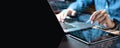 .Professional working with digital tablet and writing computer code language.For creative work such as graphic design, digital