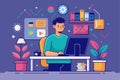 IT professional working from home in a cozy, modern workspace surrounded by plants and personal items while using a computer Royalty Free Stock Photo
