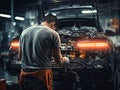 Professional working mechanic man repair car. Royalty Free Stock Photo