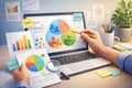A Professional Workspace Featuring Data Analysis Tools, Colorful Charts, and Collaboration Royalty Free Stock Photo