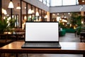 Professional workspace Laptop in hotel reception with blank copyspace screen