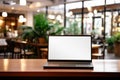 Professional workspace Laptop in hotel reception with blank copyspace screen