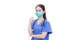 Professional young Asian woman doctor wears medical clothing and medical face mask to protect Coronavirus disease 2019 Covid 19 Royalty Free Stock Photo