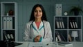 Professional young doctor arabian indian woman physician provide remote medical assistance in virtual chat. Medic female