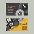 Professional zoom photo lens and supplies for camera set of business or calling cards vector illustration. Photographer