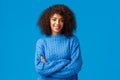 Professionalism, employement and winter concept. Confident carefree good-looking african american girl with afro haircut