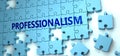 Professionalism puzzle - complexity, difficulty, problems and challenges of a complicated concept idea pictured as a jigsaw puzzle Royalty Free Stock Photo