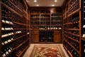 A professionally curated Thanksgiving wine cellar, featuring an impressive selection of vintages, housed in elegant racks, ready