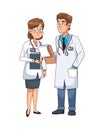 Professionals doctors couple avatars characters