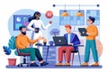 Professionals engage in a collaborative discussion about artificial intelligence in a modern office setting during the afternoon Royalty Free Stock Photo
