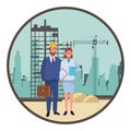 Professionals workers couple smiling cartoons Royalty Free Stock Photo