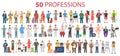 50 professions. Big set of professions in cartoon flat style for children. International Workers` Day, Labour Day