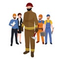 Professions firefighter man. Worker peoples team isolated vector illustration