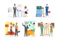 Professions flat vector illustrations set. Office workers, analysts cartoon characters. Doctor and emergency paramedic