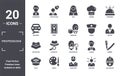 professions icon set. include creative elements as superhero, concierge, nurse, hr specialist, artist, air hostess filled icons