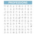 Professions icons, line symbols, web signs, vector set, isolated illustration Royalty Free Stock Photo