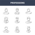 9 professions icons pack. trendy professions icons on white background. thin outline line icons such as air hostess, accountant, Royalty Free Stock Photo