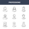 9 professions icons pack. trendy professions icons on white background. thin outline line icons such as arab woman, cop, attorney